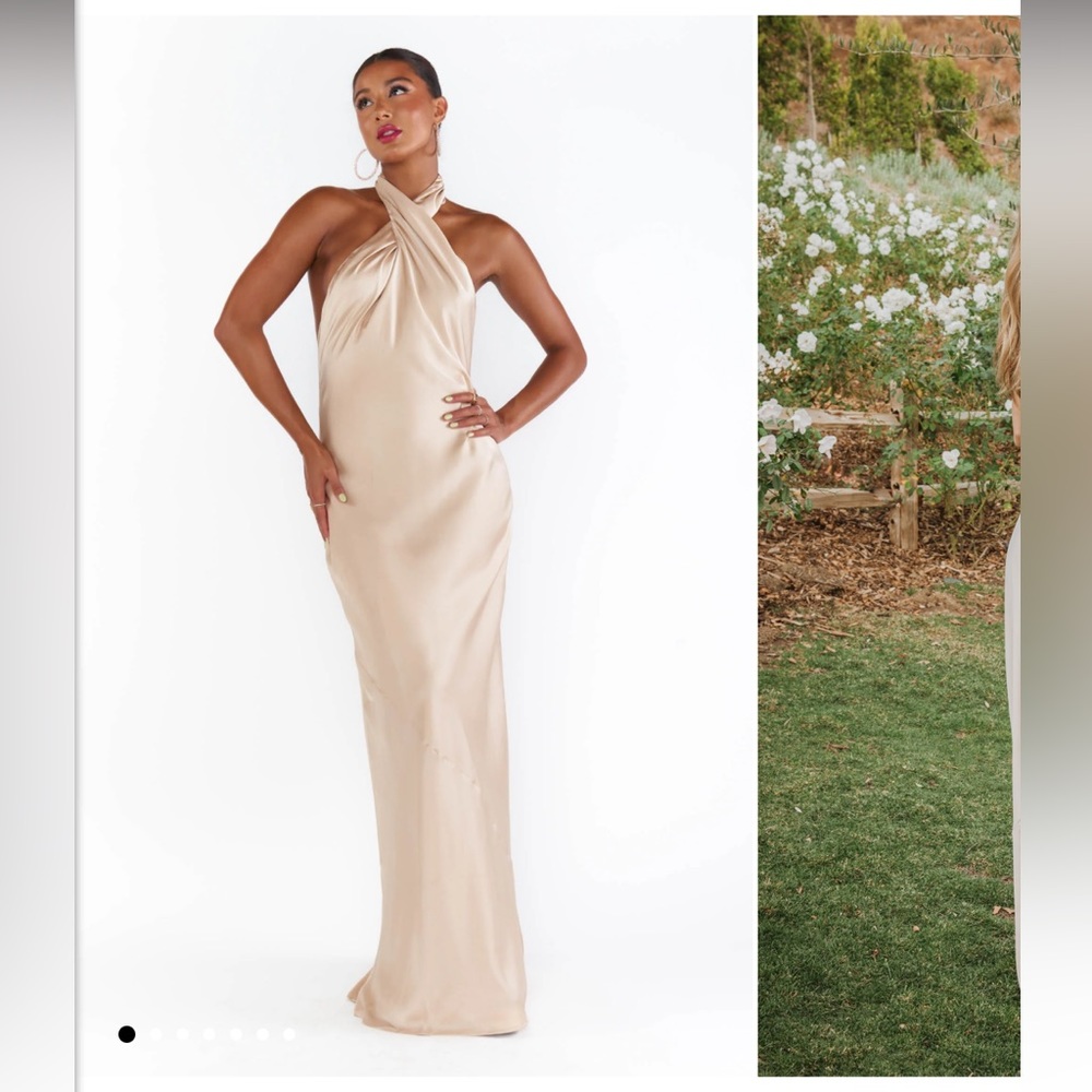 Jasmine Halter Maxi Dress- Champagne Luxe Satin